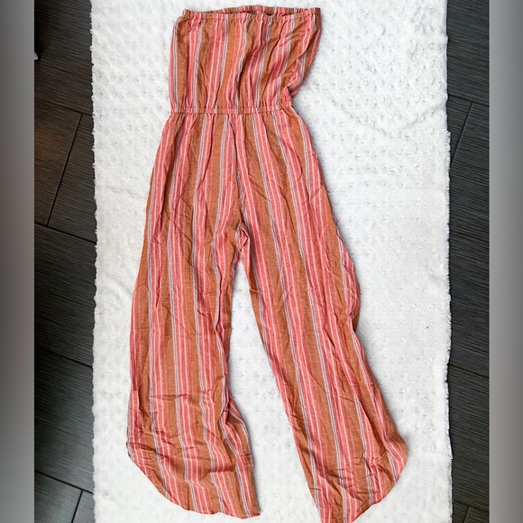 NWT- DREW Emerson Wide Split Leg Strapless Striped Linen Blend Romper - Picture 10 of 11